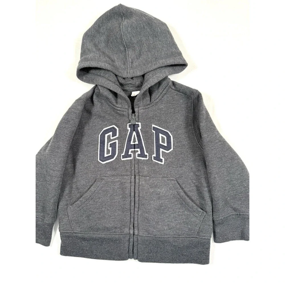 GAP Toddler Full Zip Hoodie Charcoal Gray Logo Sweatshirt 18-24 Months